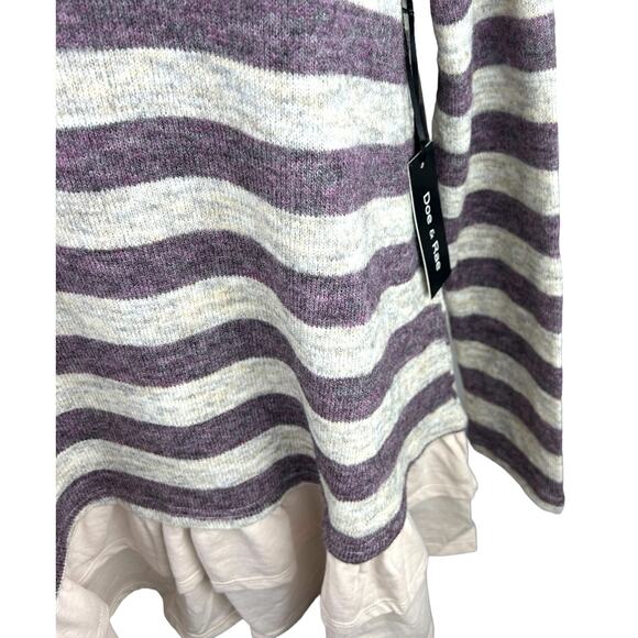 NEW Doe & Rae Lavender and Cream Striped Sweater Ruffle Hem Lace Neck Size M - Picture 5 of 6